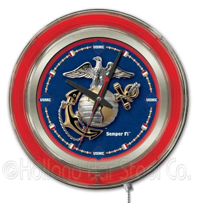 United States Marine Corps Logo Neon Wall Clock